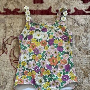 Girls Floral Swinsuit with Daisy strap detail